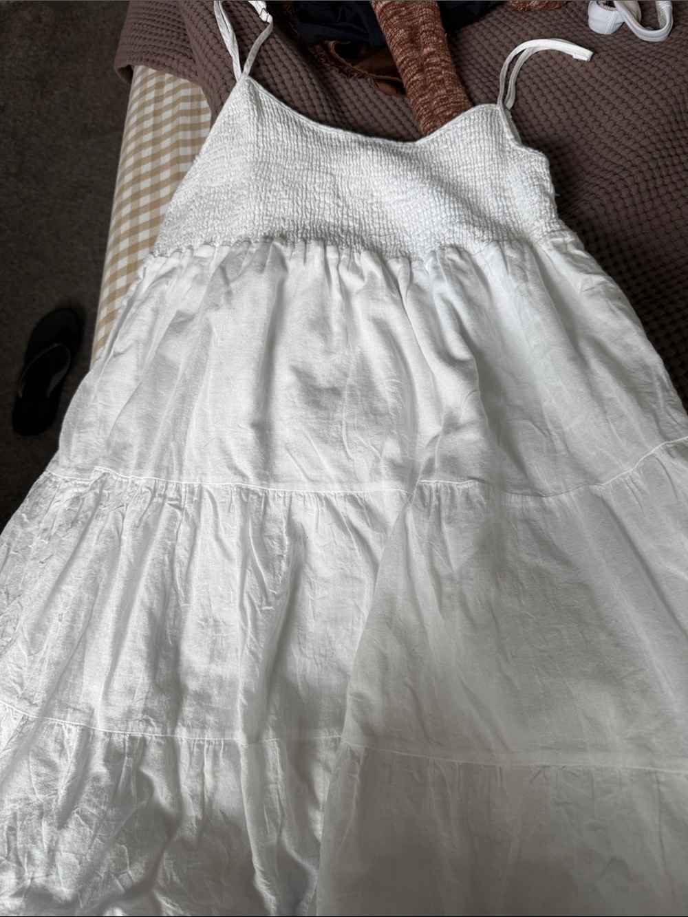 Womens White Smocked Tiered Sundress - Lightweight Summer Dress